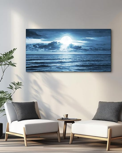 hyidecorart Beach Wall Art Canvas Print, Blue Ocean Waves Seascape Painting for Living Room, Bedroom, Office & Bathroom Coastal Home Decor Natural Sea Landscape Print Artwork 20x40inch