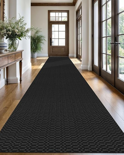 KOZYFLY Washable Runner Rug 3x20 ft Hallway Kitchen Runner Rugs with Rubber Backing Bobo Non Slip Entryway Runner Indoor, Long Carpet Runners for Hall Kitchen Entryway, Black/Grey