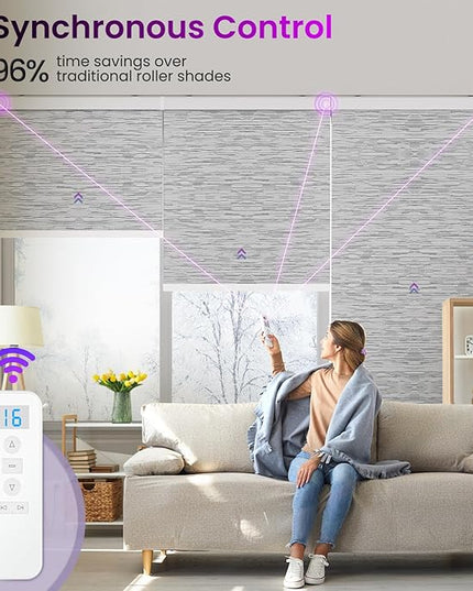 Astomi Motorized Roller Shades for Windows, Blackout Automatic Blinds with Remote, Smart Blinds, Voice Control, Compatible with Alexa, Google, Custom Size, Jacquard Grey