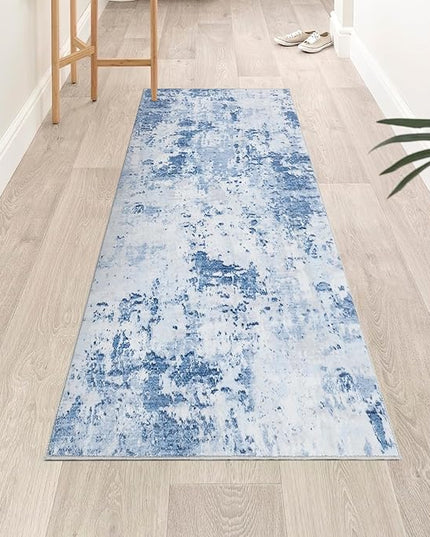 Modern Abstract Runner Rug 2x5 Washable Non Slip Stain Resistant Rug for Bedroom Living Room Non Shedding Low Pile Indoor Floor Cover,Light Blue
