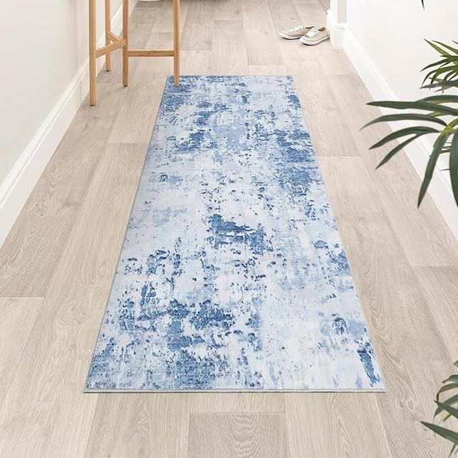 Modern Abstract 2x7 Runner Rug Washable Non Slip Stain Resistant Rug for Hallway Kitchen Bedroom Non Shedding Low Pile Indoor Floor Cover,Light Blue