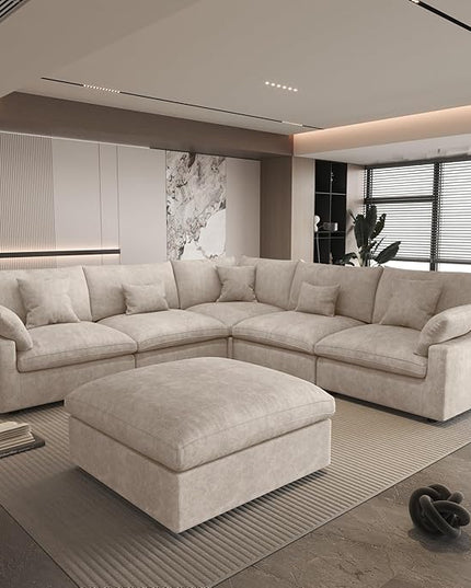 Could Couch Modular Sectional Sofa with Ottoman,Down Filled 120inch V Shaped Couch,Convertible Sofa Bed Living Room Set,6 Seat Sleeper Couched Bed, Cover Washable and Replaceable