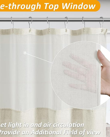 Naturoom Long Shower Curtain with Liner 78 Length Beige Linen Shower Curtain and Liner Set Heavy Duty Textured Cloth Cream Burlap Double Bath Curtains with Mesh Top Window Country Style Decor