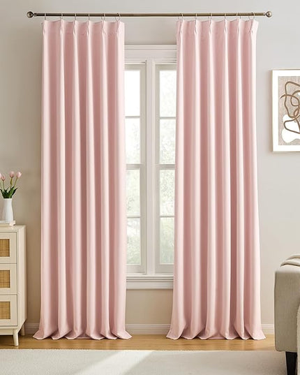 KEQIAOSUOCAI Pinch Pleated Curtains 120 Inches Long, Energy Saving Window Treatment Privacy Drapery for Living Room, Vertical Track System Elegant Hook Panels(Baby Pink, 2 Pieces, W40 x L120)