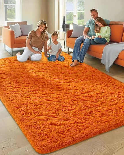 Ophanie Orange Rugs for Living Room Bedroom, 6x9 Fluffy Fuzzy Furry Carpet, Plush Soft Shaggy Bedside Indoor Floor Area Rug for Kids Girls Boys Baby Teen Dorm Nursery Home Decor Aesthetic