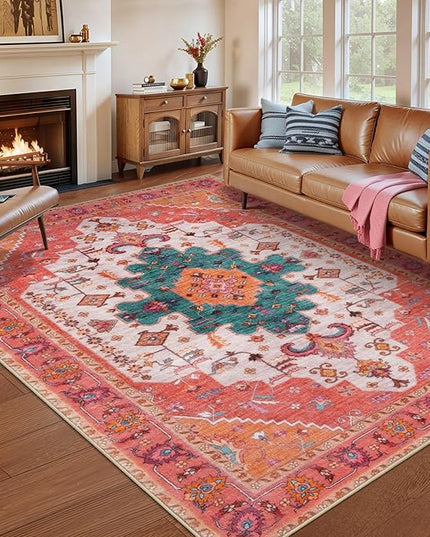 Ciicool Area Rug 5x7ft Washable Rugs for Living Room Non-Slip Indoor Rugs Large Low-Pile Mat Floor Carpet Vintage Rug for Bedroom Dinning Foyer Decor