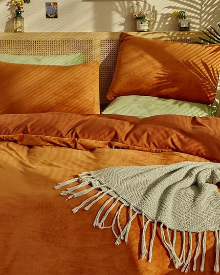 Luxlovery Burnt Orange Fluffy Comforter Cal King Rust Caramel Velvet Bedding Comforter Sets Flannel Winter Sherpa Micromink Blanket Quilts Warm Comfy Soft Bedding Comforter Set