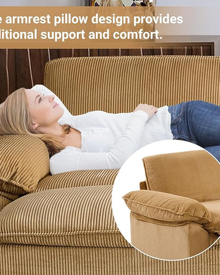 VINGLI 156" Cloud Corduroy Sectional Sofa, Comfy L-Shaped Extra Deep Seat Sofa Couch for Living Room,Modern 4-Seat Convertible Loveseat Sofa with Three Ottomans for Small Space(Khaki)