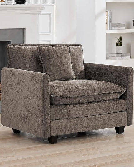 41'' Modern Chenille Oversized Chair, Upholstered Accent Living Room Chair with Extra Thicked Deep Seat, Single Lounge Chair for Bedroom, Small Apartment, Brown