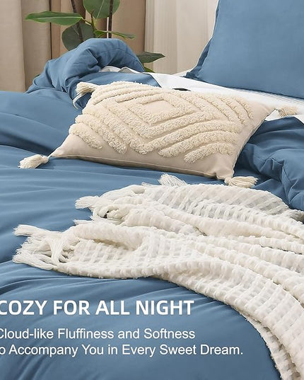 Litanika Comforters King Size Ocean Blue, 3 Pieces Lightweight Solid Bedding Set & Collections, All Season Fluffy Bed Set (104x90 Inches Comforter & 2 Pillowcases)