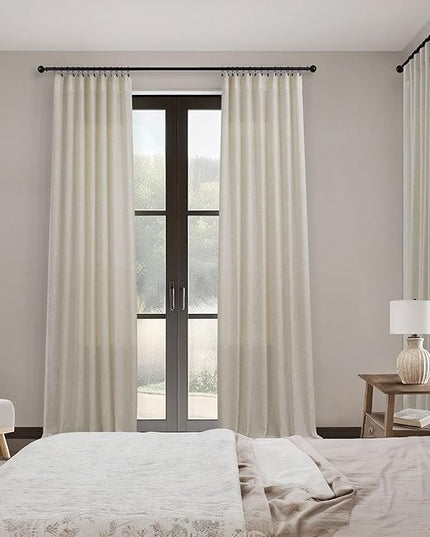 Pitalk Flax Linen Curtains 5 FT Wide by 84 Inches Long for Bedroom Sheer Linen Large Drape Light Filter Extra Wide Curtains for Living Room Dining Hall 2 Panel Set Back Tab Pocket 60 x 84 Length Beige