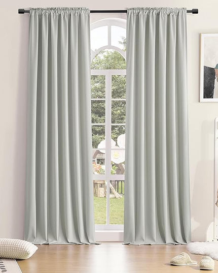 DONREN 108 Inches Long Curtains - 2 Panel Rod Pocket Drapes Room Darkening Thermal Insulated Curtains for Living Room Bedroom (Light Grey,52 W by 108 inch Length)