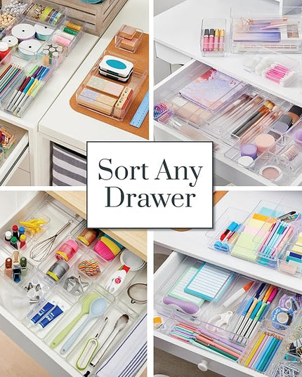 STORi SimpleSort 18-Piece Stackable Clear Drawer Organizer Set | Multi-size Trays | Makeup Vanity Storage Bins and Office Desk Drawer Dividers | Made in USA