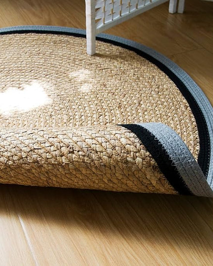 Handwoven Braided Rug, 4 Feet Round Reversible Area Rug, Pet-Friendly Durable Natural Fiber Carpet for Living Room, Dining Room, Bedroom