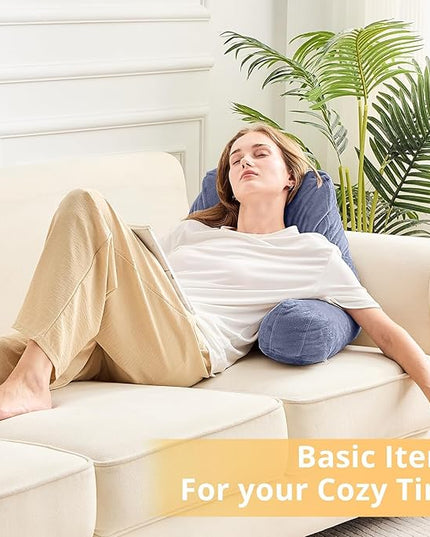 Sasttie Reading Pillow, Velvet Back Pillow for Bed Sitting Up, Adult Back-Rest Support Cushion with Arms for Sit Up on Couch, Sofa, and Floor, Dorm Essentials, Reading Accessories, Grey Purple