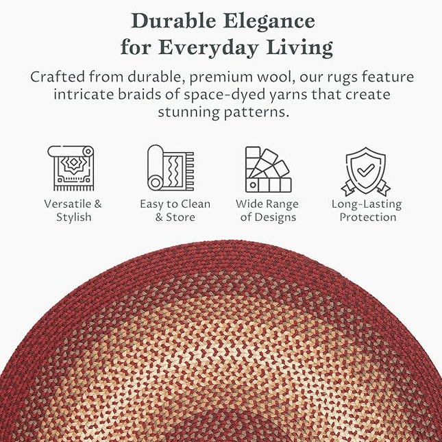 Tranquility TQ42 Red 6' x 6' Round - Braided Area Rug, Home Decor, Floor Mat or Bedroom Rug - Easy Care, Ideal for High Traffic Areas in Hallway and Living Room - Made in USA