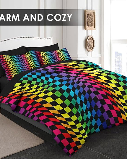 Comforter Set Twin Size, Rainbow Geometric Colorful 5 Pcs Bedding for Kids and Adults, Dot Pride Wavy Bed Sheet Sets with Fitted Sheet Pillowcase & Sham for Bedroom Bed Decor