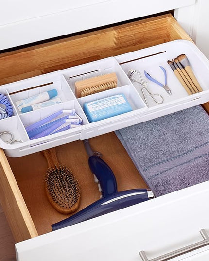 YouCopia DrawerFit Sliding Drawer Tray with Adjustable Dividers, Expandable Kitchen Storage Organizer, Speckled White