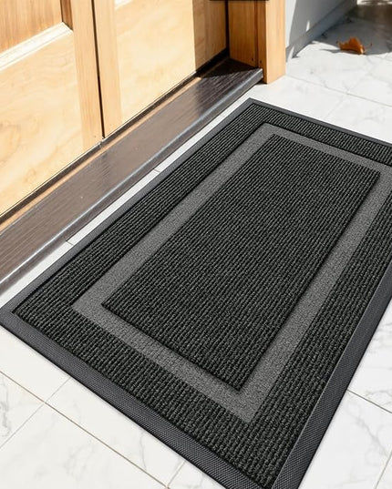 OLANLY Front Door Mat Indoor Outdoor Entrance, Waterproof All-Season, All-Weather Doormat, Sturdy Natural Rubber, Fade Resistant, Low Profile, Easy Clean Patio Porch Entryway Mat, 23.5x15.5, Black