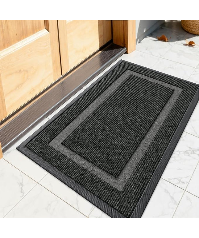 OLANLY Front Door Mat Indoor Outdoor Entrance, Waterproof All-Season, All-Weather Doormat, Sturdy Natural Rubber, Fade Resistant, Low Profile, Easy Clean Patio Porch Entryway Mat, 23.5x15.5, Black