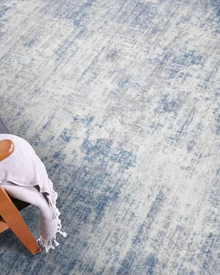 IOHOUZE Abstract Runner Rug 3x14 Ft Washable Runners for Hallways, Non Slip Kitchen Runner Printed Faux Wool Entryway Runner Indoor, Modern Abstract Floor Carpet for Hall Stair, Light Blue White