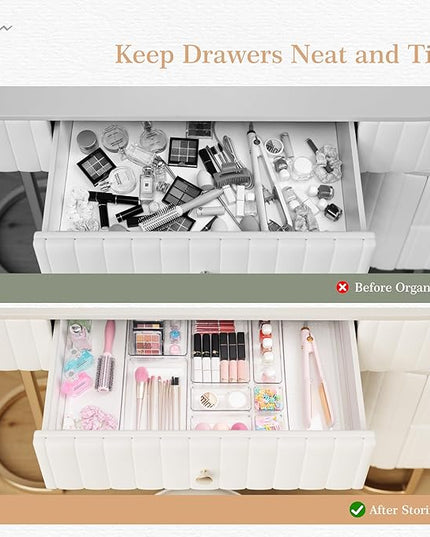 Criusia Drawer Organizer, 5-Size Versatile Bathroom and Vanity Organizer Trays, 20 Pack Clear Plastic Kitchen Drawer Organizers Set, Storage Bins for Makeup, Bathroom, Jewelries and Office