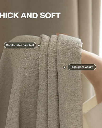 Blackout Curtains 108 inches Long 2 Panels for Living Room, Grommet Linen-Look Textured Room Darkening Thermal Insulated Farmhouse Drapes for Bedroom Sliding Door (W52xL108, Natural)
