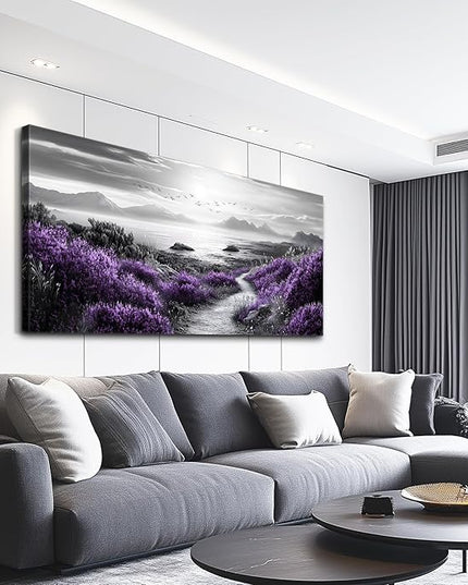FUHAIHUA Canvas Wall Art For Living Room Large Wall Decor For Office Bedroom Decorations Purple Flowers Landscape Pictures Black And White Painting Artwork Wall Mural Aesthetic Home Decor 30x60 In