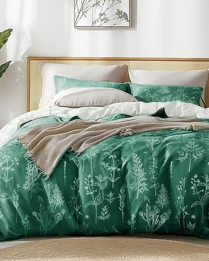 Love's cabin Emerald Full Comforter Set - Full Size Comforter Set, 3 Pieces Cute Floral Bedding Sets for All Seasons,1 Soft Reversible Botanical Flowers Comforter and 2 Pillow Shams