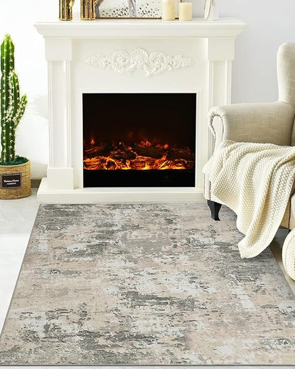 Modern Abstract 2x3 Area Rug Non Slip Non Shedding Low Pile Stain Resistant Rug for Entryway Kitchen Bedroom,Grey Yellow