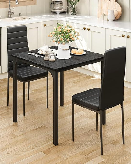 Gizoon Kitchen Table for 2, Table and Chairs Set of 2, 3 Piece Dinner Table Set with 2 Upholstered PU Leather Chairs for Dining Room, Living Room, Apartment, Small Space, Black