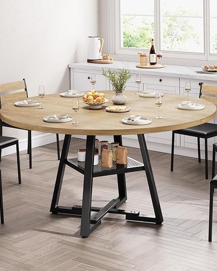 51'' Round Dining Table for 6,Kitchen Dining Room Circle Dinner Pedestal Table,Space Saving Wood Kitchen & Dining Room Furniture (Natual Wood, 51In)