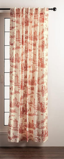 Maison d' Hermine Curtains for Living Room 100% Cotton 108 inch Length One Panel Light Filtering Toile Curtains for Bedroom Windows with Rod and Loop Pockets Drapes (Calais Cardinal, 50" W x 108" L)