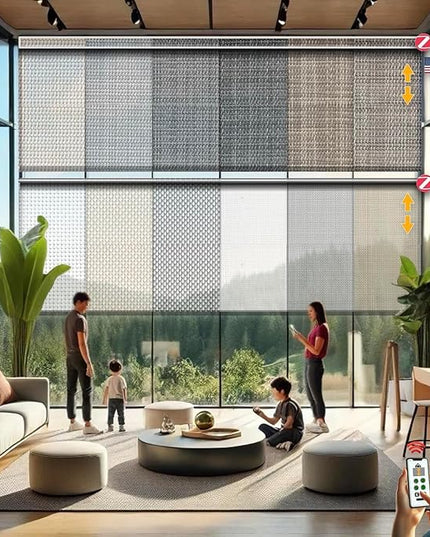 HILADUO Customized Solar Screen Roller Shade Blinds with Remote-Controlled Motorized Operation, Moderate Visibility Fabric, Made in The USA
