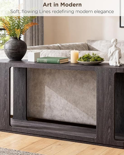 OKD 63 Inch Modern Entryway Console Table, 2-Tier Long Sofa Table Behind Couch with Curved Edge, Wood Farmhouse Narrow Entry Table for Hallway, Living Room, Foyer, Entrance, Dark Alder