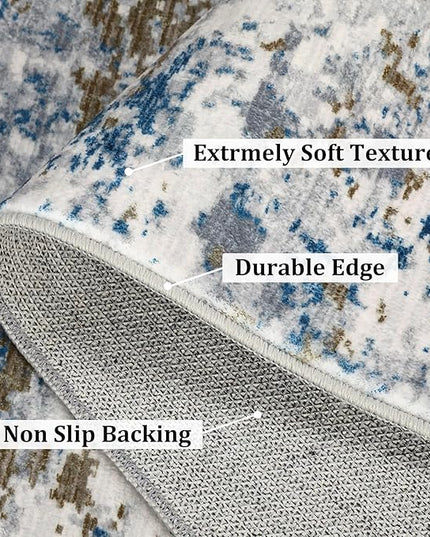 2x6 Modern Abstract Runner Rug Non Slip Soft Machine Washable Stain Resistant Rugs Low Pile Non Shed Rug for Hallway Kitchen Bathroom, Navy