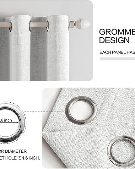 MIULEE Linen Textured Curtains for Bedroom Solid 100% Blackout Thermal Insulated Heathered White Grommet Room Darkening Curtains & Drapes Luxury Decor for Living Room Nursery 52 x 63 Inch (2 Panels)