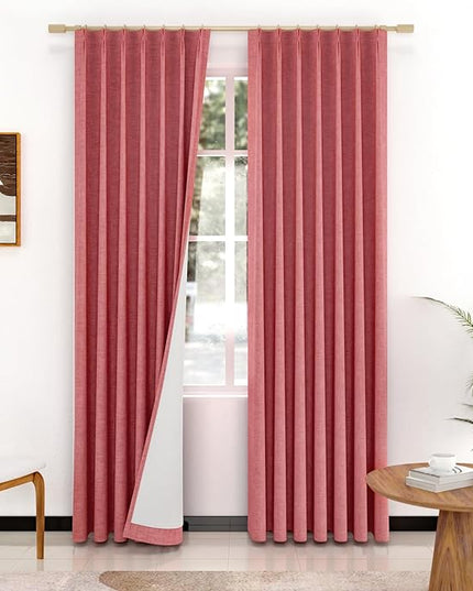 IVAPUPU Linen Pinch Pleated 100% Blackout Curtains for Bedroom - 2 Pages Black Out Fall Curtains 63 Inch Long 2 Panel for Living Room Darkening Thermal Window Curtain Drapes with 16pc Hooks