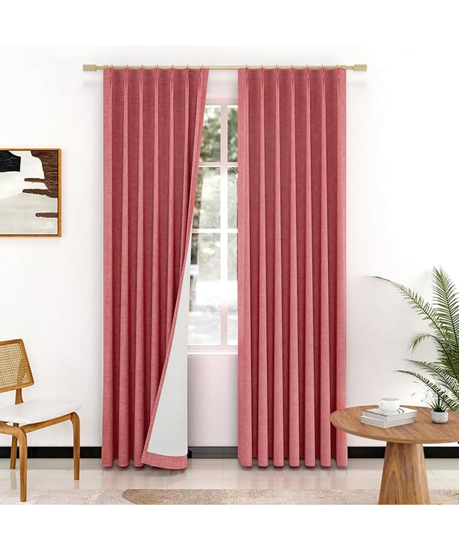 IVAPUPU Linen Pinch Pleated 100% Blackout Curtains for Bedroom - 2 Pages Black Out Fall Curtains 63 Inch Long 2 Panel for Living Room Darkening Thermal Window Curtain Drapes with 16pc Hooks