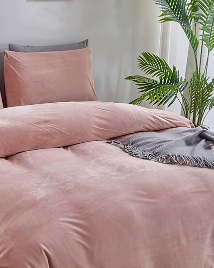 Houseri Velvet Pink Comforter Set Queen Blush Bedding Fluffy Light Flannel Sets Furry Dusty Sherpa Comforters Warm Fuzzy Blanket, 90''*90''
