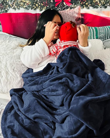 Bedsure GentleSoft Fleece Throw XL Blanket Navy - 300GSM Soft Lightweight Plush Cozy Blankets for Bed, Sofa, Couch, Travel, Camping, 50x70 inches