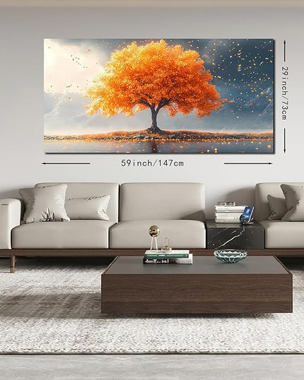 Zoyotago Large Tree of Life Wall Art for Living Room Bedroom Office Orange Tree Fall Landscape Picture Modern Artwork Canvas Prints Decor 29x59 Inch