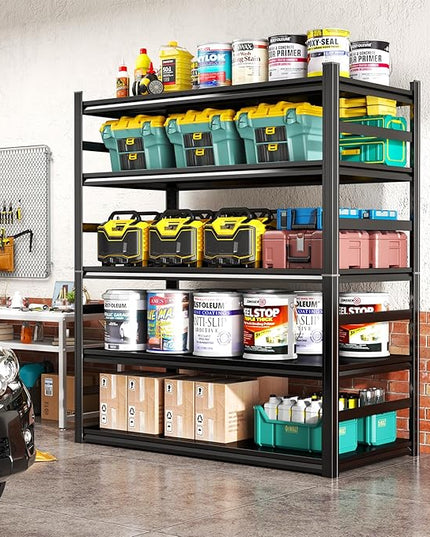 Storage Shelves, Garage Metal Shelving Unit, Adjustable, Double-Layer Column with Reinforced Ribs, Heavy-Duty, Capable of Bearing 600-3600 lbs (Black, 45''W*16''D*63''H, 5-Tier)