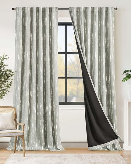 jinchan 95% Blackout Bohemian Moon Phase Print Bedroom Curtains 96 Inch Long Grey Curtain Pole Mouth Rear Label Thermal Insulated for Nursery Grey Curtain Set 2 Panels