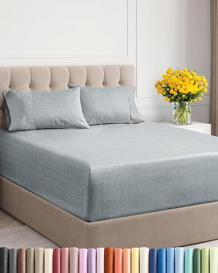 Extra Deep Twin Sheet Set - 4 Piece Breathable and Cooling Sheets - Hotel Luxury Bed Sheets Set - Easy Fit - Soft, Wrinkle Free and Comfy Sheets Set - Heathered Blue Sheet Set with Extra Deep Pockets