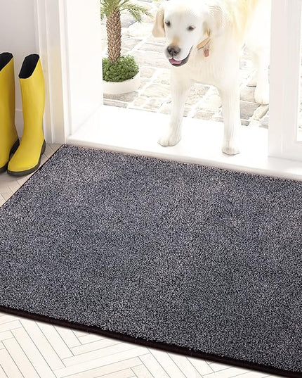 PURRUGS Dirt Trapping Door Mat 20" x 31.5", Non-Slip Machine Washable Entry Rug, Shoe Scraper, Dog Doormat, Super Absorbent Welcome Mat for Front & Back Door, Muddy Shoes & Paws, Bluish Grey-Black