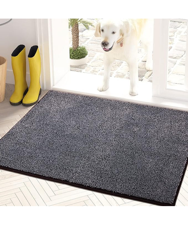 PURRUGS Dirt Trapping Door Mat 20" x 31.5", Non-Slip Machine Washable Entry Rug, Shoe Scraper, Dog Doormat, Super Absorbent Welcome Mat for Front & Back Door, Muddy Shoes & Paws, Bluish Grey-Black