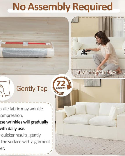 88''Cloud Boneless Sectional Couch, Modular Sectional Sofa Deep Seat, Upholstered Convertible Comfy Loveseat Chenille Memory Foam Sofa Couches for Living Room, Beige