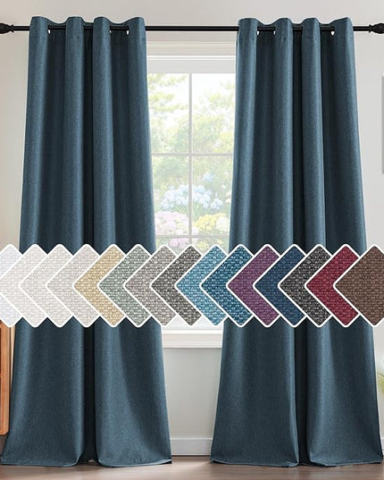 H.VERSAILTEX Linen Blackout Curtain 96 Inches Long for Bedroom/Living Room Thermal Insulated Grommet Linen Look Curtain Drapes Primitive Textured Burlap Effect Window Drapes 1 Panel - Heather Navy