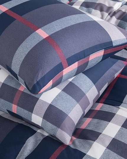 CLOTHKNOW Blue Plaid Twin/Twin XL Comforter Set 3Pcs Tartan Bedding Comforter Sets All Season Geometric Grid Comforters Buffalo Comforter with 2 x Pillow Cases